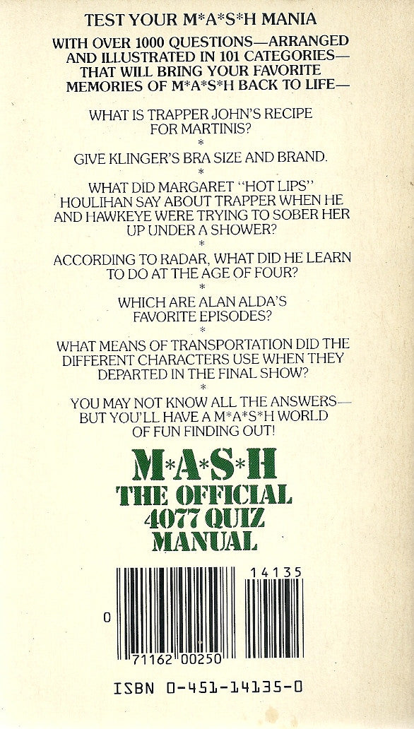 MASH The Official 4077 Trivia Manual For Sale